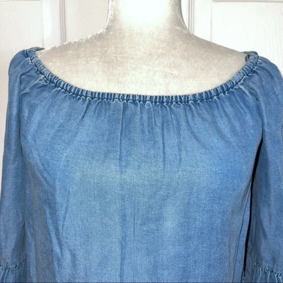 Zara Off The Shoulder Denim Ruffle Top - Picture 3 of 6